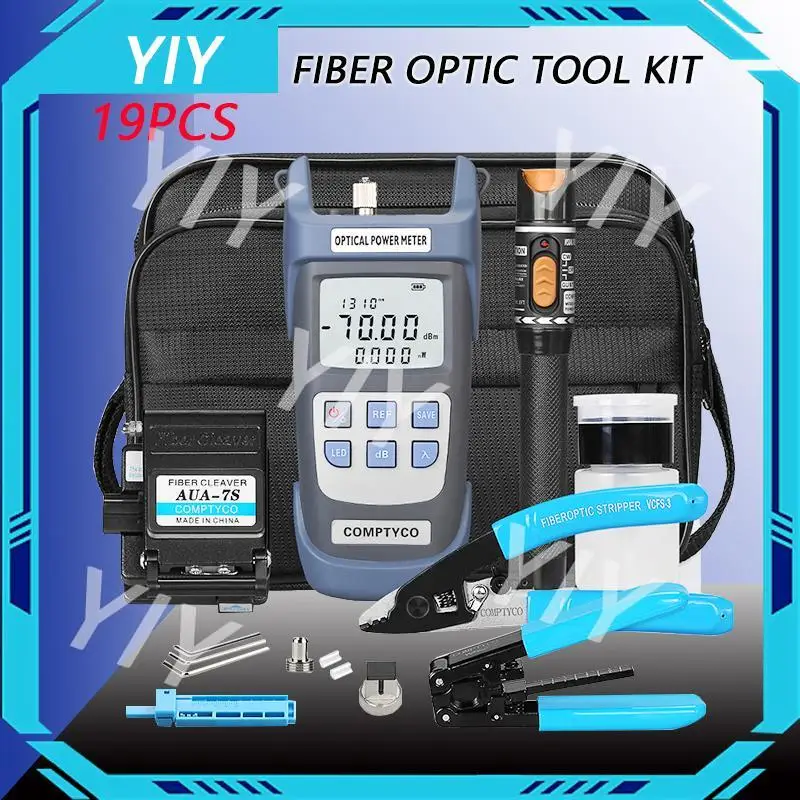 19pcs/Set FTTH Fiber Tool Kit with Fiber Cleaver Optic Power Meter Kit Fibre Optica  10MW Visual Fault Locator Free Shipping