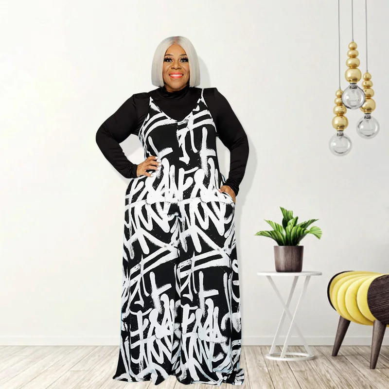 

Женская одежда больших размеров, Новинка лета 2022, Модный повседневный комбинезон на бретелях, необычный женский комбинезон с граффити, размеры выше d