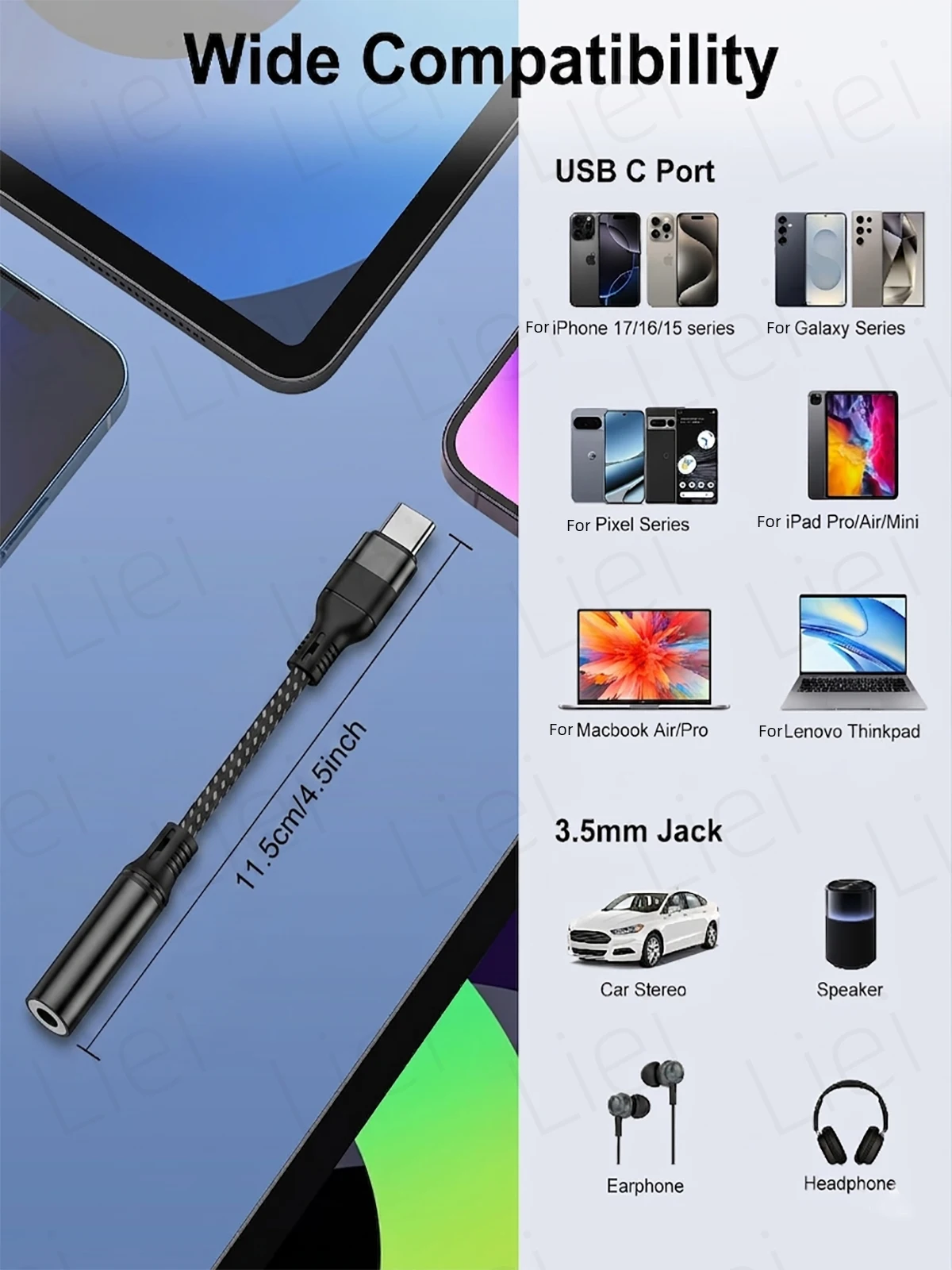 Аудиоадаптер USB Type-C на 3,5 мм для наушников Samsung, совместимый с iPhone 17, 16 Pro Max, Galaxy S26, S25, S24, S23 Ultra (art.: 3920d9ee081d9) - 3920d9ee081d9
