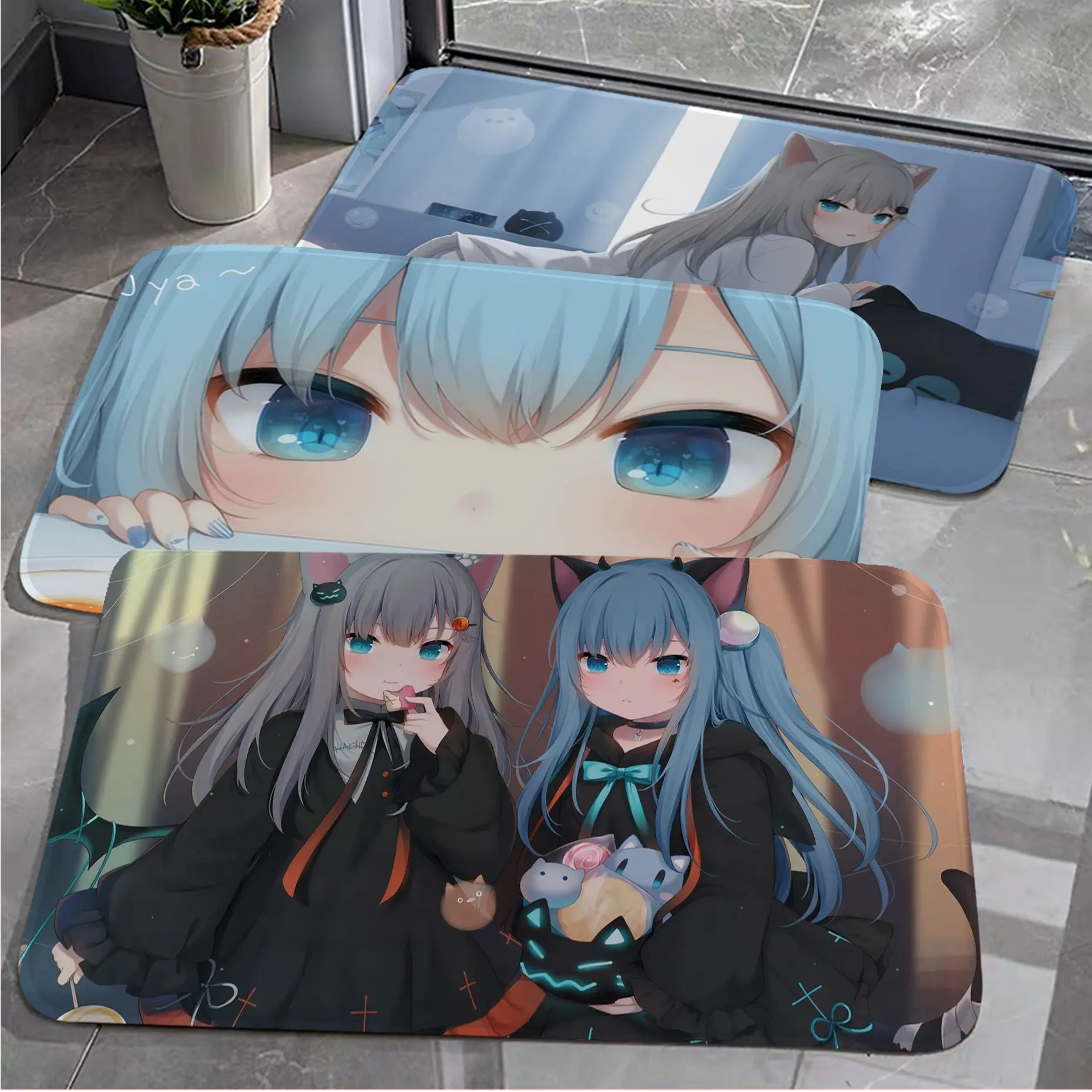 

Anime Kawaii Girl Bath Mat Kids Room Bedroom Decoration Balcony Anti-Slip Doormat Living Room Bedside Area Rugs