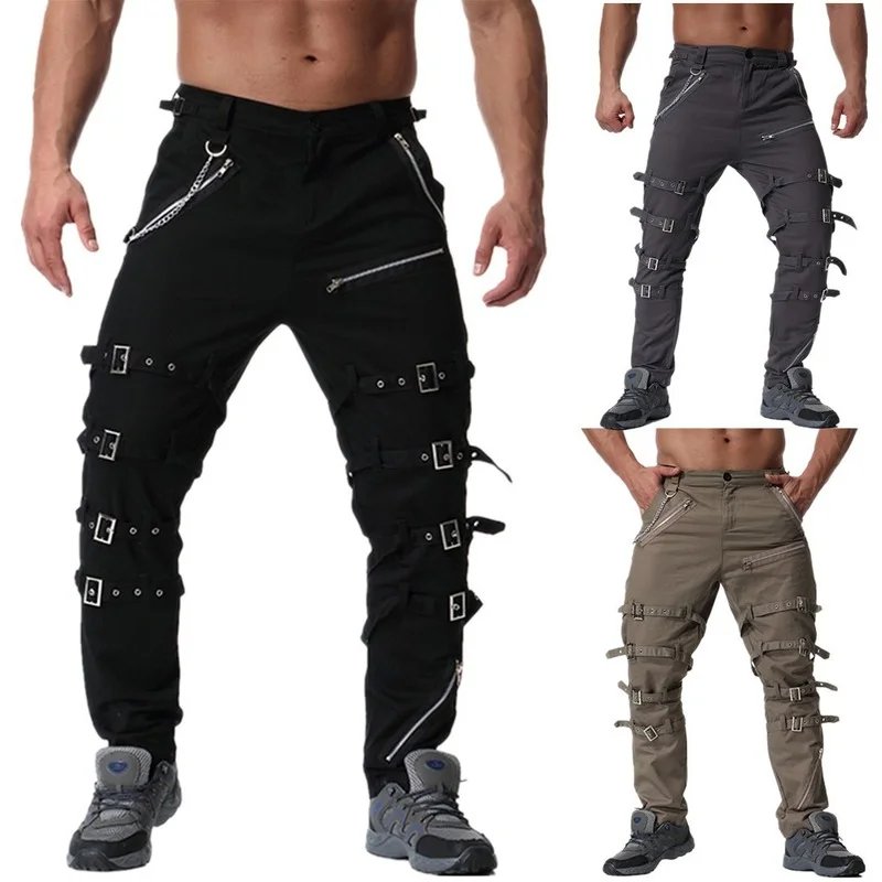 Casual Trousers Fashionable New Trend European and American Youth Men's Personality Metal Decoration Multi-size
