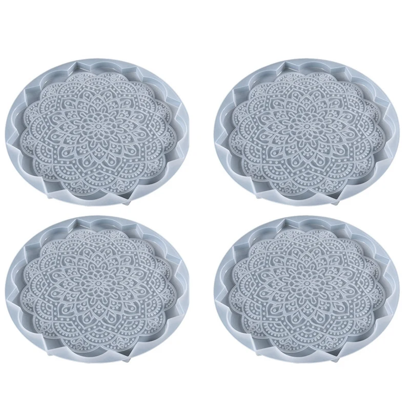 

4Pcs Mandala Flower Coaster Mold DIY Epoxy Resin Casting Silicone Mold Home Furnishing Table Decoration Accessories