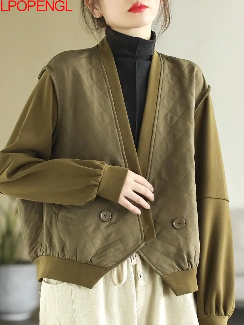 

Женский свободный кардиган, повседневный винтажный Свободный Топ составного кроя с длинным рукавом, Осень-зима 2022