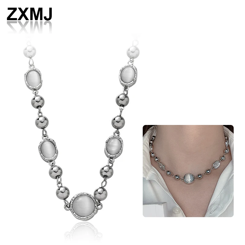

ZXMJ Fashion Women's Necklace Trend Moonlight Stone Necklaces for Women Popular Clavicle Chain Temperament Neck Jewelry