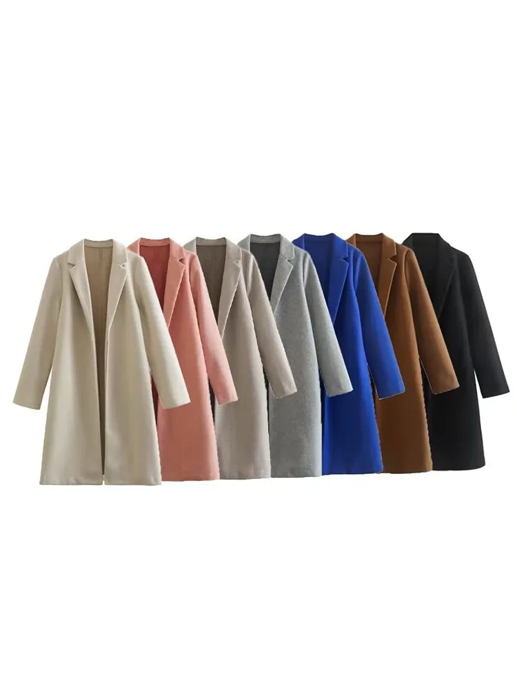 PB&ZA 5070420 Women 2022 New Fashion Multicolor woolen Open Coat Vintage Long Sleeve Female Outerwear Chic Overshirt 5070/420