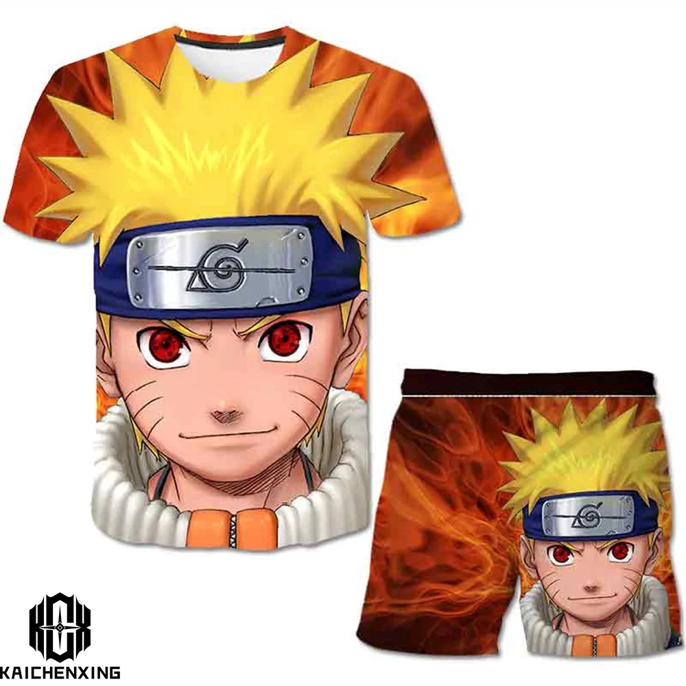 

New Children Naruto Tshirts 2 pieces Sets Kids Narutos Boys and Girls 3D print cartoon Suit Summer harajuku Casual Fashion Tees