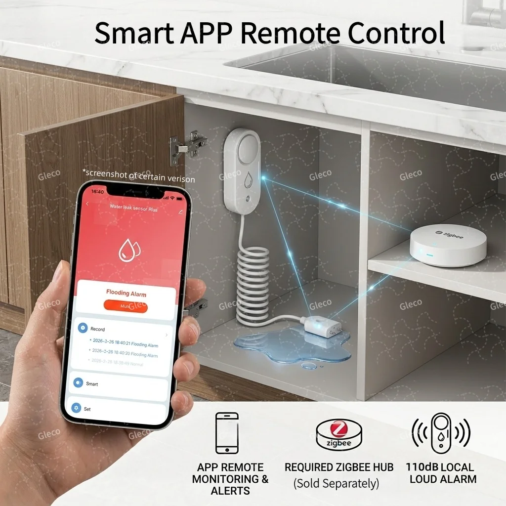 Фото Датчик протечки воды Zigbee, детектор затоплений с опциональной звуковой сигнализацией 110 дБ, датчик воды с удаленным мониторингом для 2MQTT Tuya APP №4