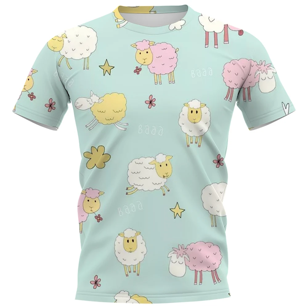 

HX Fashion Men's T-shirts Funny Cartoon Animals Sheep Printed Tees Street Casual Hip Hop Tops Harajuku Shirts Dropshipping