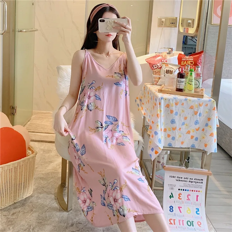 Cotton Silk Nightdress Women's Summer Thin Section Sexy Suspender Dress Japanese Court Style Pajamas Home Service