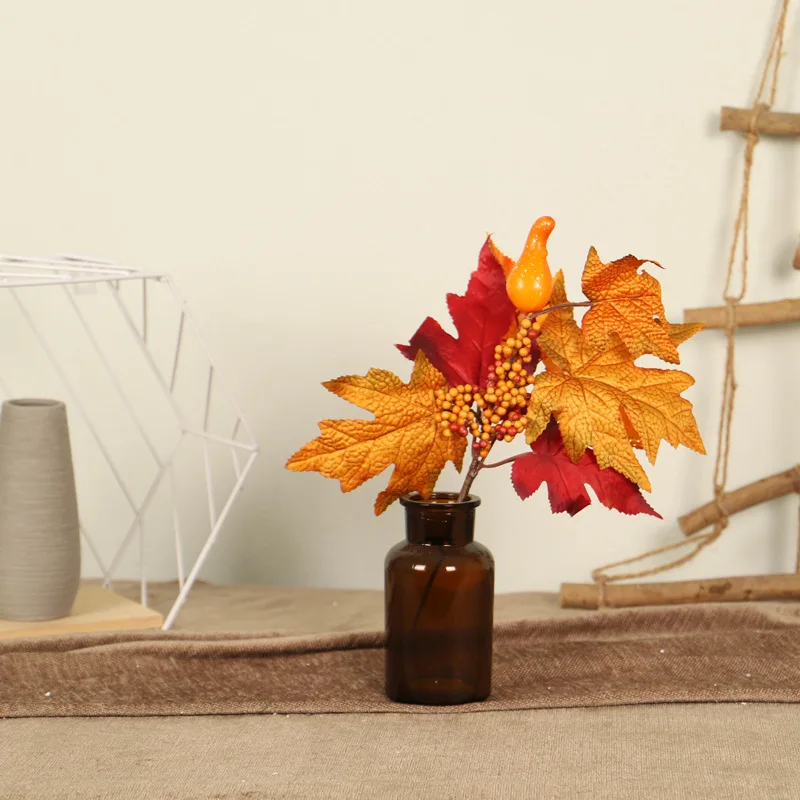 

Fake Foliage Plants Maple Leaf Thanksgiving Halloween Office Desk Artificial Decoration for Home Living Room Bonsai Aesthetic