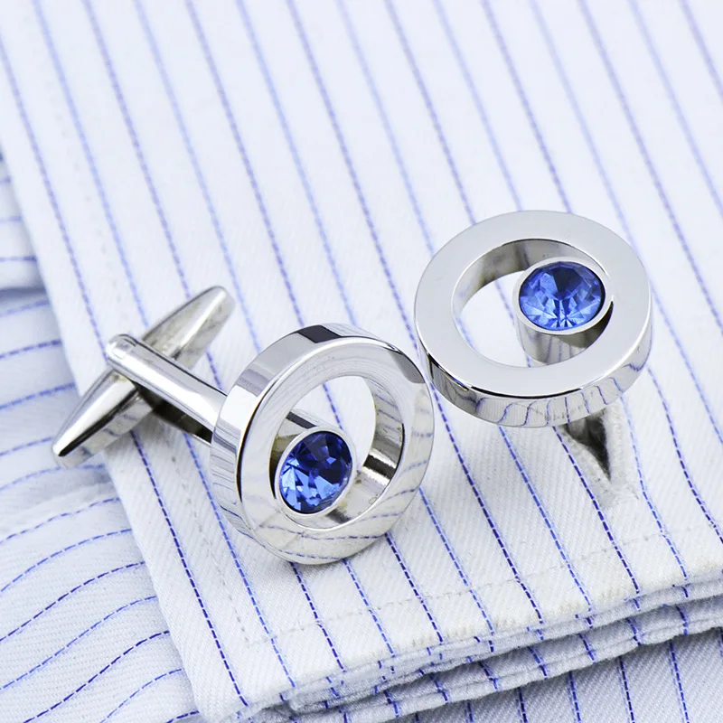 

French Shirt Cufflinks Men's and Women's Business Banquet Wedding Speech Gifts Simple High Grade Metal Blue Crystal Cuff Links