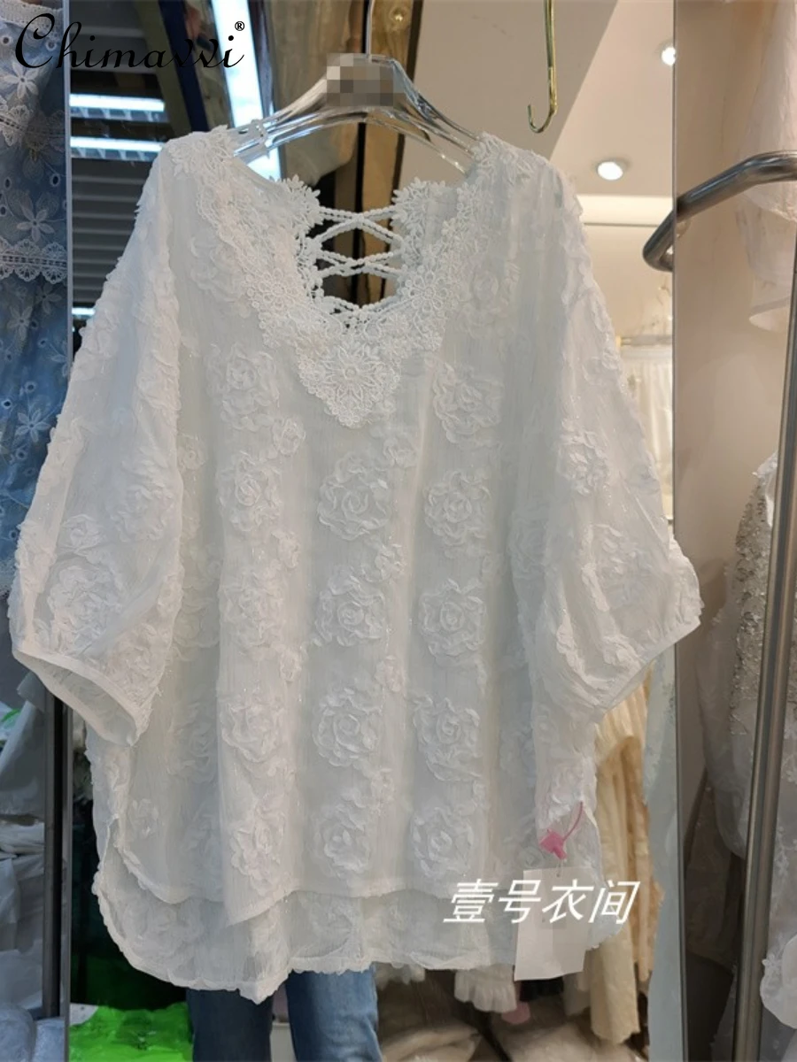 

European Style 2022 Summer New Ins Lace French Sexy Backless Shirts Ladies Loose Slimming Elegant Long Sleeve Blouse Women Tops