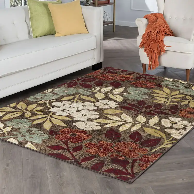 

5x8 Area Rug (5'3'' x 7'3'') Floral Brown, Red Living Room Easy to Clean