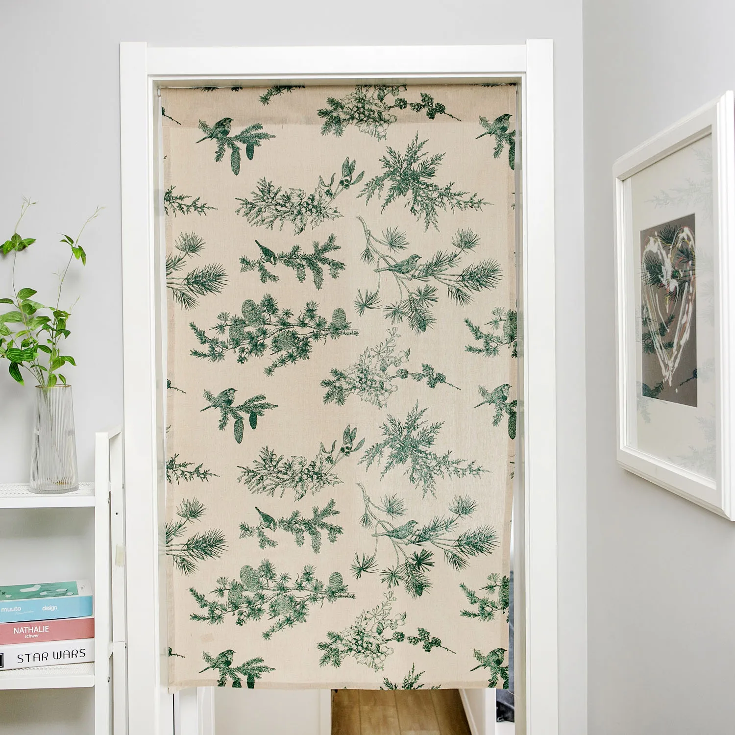 

Kitchen Border Curtain Green Pine Twig Printing Gardens Hanging Fabric Wind Water Bathroom Semi Without Rod