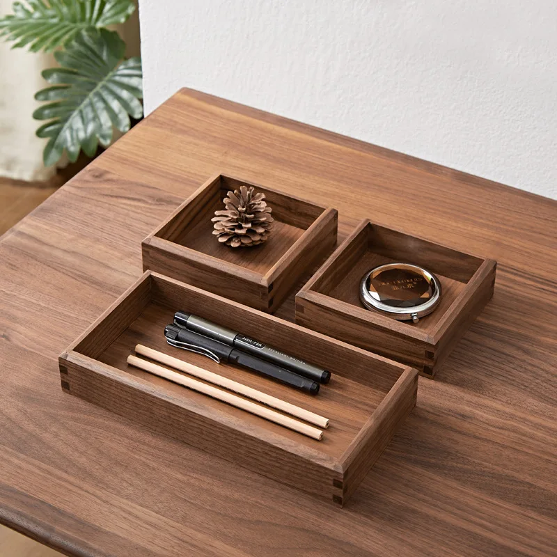 

Storage Desktop Walnut Stationery Box Log Finishing Key Black Office Solid Wood Debris Box Box Porch Jewelry