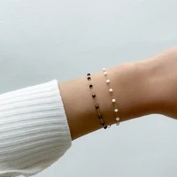 lacteo trendy black white crytal beads chain bracelets for women girls minimalist bracelet alloy chain bracelet 2022 jewelry