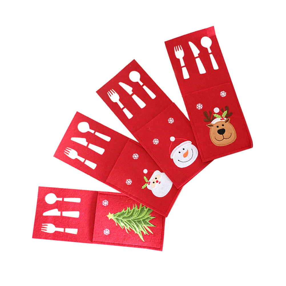 

4pcs Christmas Cutlery Bag Xmas Silverware Holder Stuffed Snowman Reindeer Santa Tree Christmas Holiday Tableware Cover