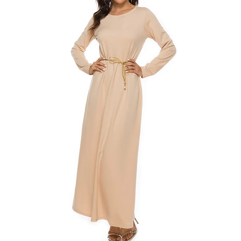 Базовое Хлопковое платье-абайя с длинным рукавом в мусульманском стиле, Женская внутренняя Одежда большого размера, Высококачественная ст...