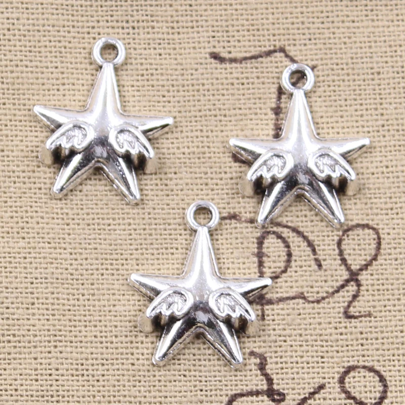 

12pcs Charms fly star with wing 22x18mm Antique Silver Color Pendants Making DIY Handmade Tibetan Finding Jewelry