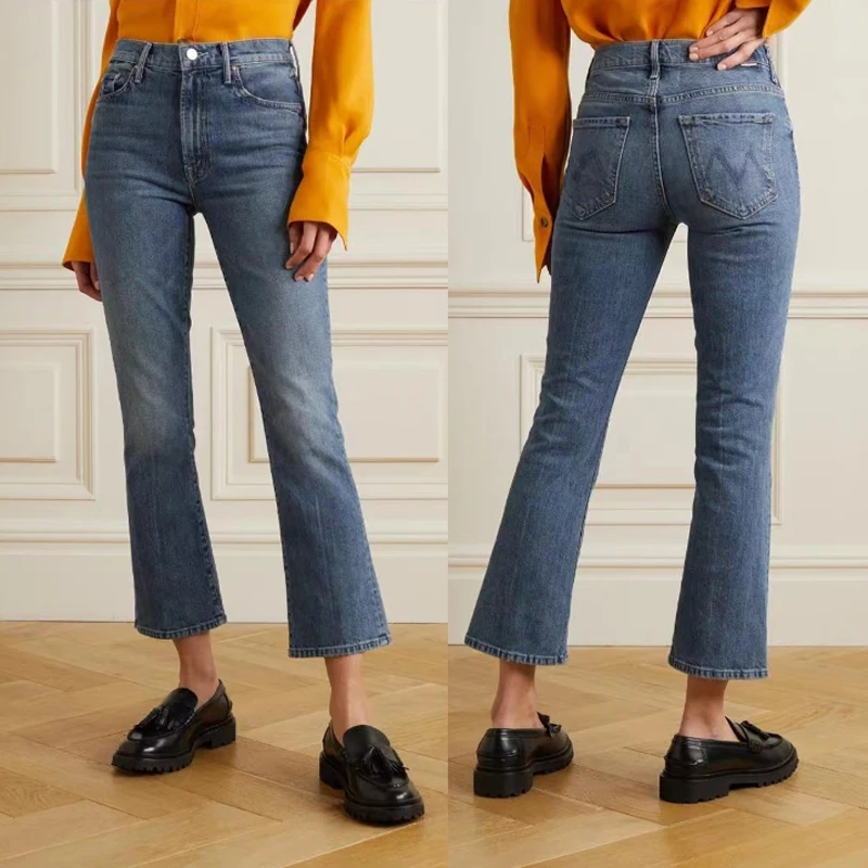 Women's simple fashion jeans high waist casual lady ankle-length denim pants