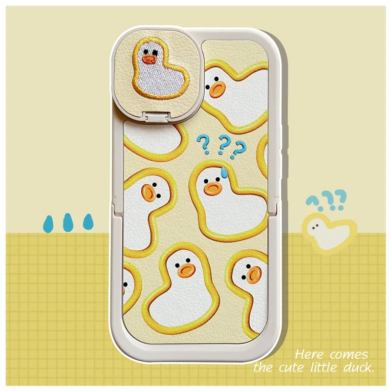 

Cute Duck Embroidered Double Stand Phone Case Cover for IPhone 11 12 13 14 Pro X XR XS Max Shockproof Case for IPhone 14 Cases