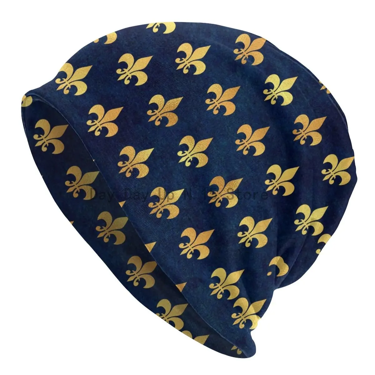 

Royal Gold Blue Grunge Fleur De Lis Bonnet Knit Skullies Beanies Caps Men Women Winter Warm Lily Flower Slouchy Beanie Hats