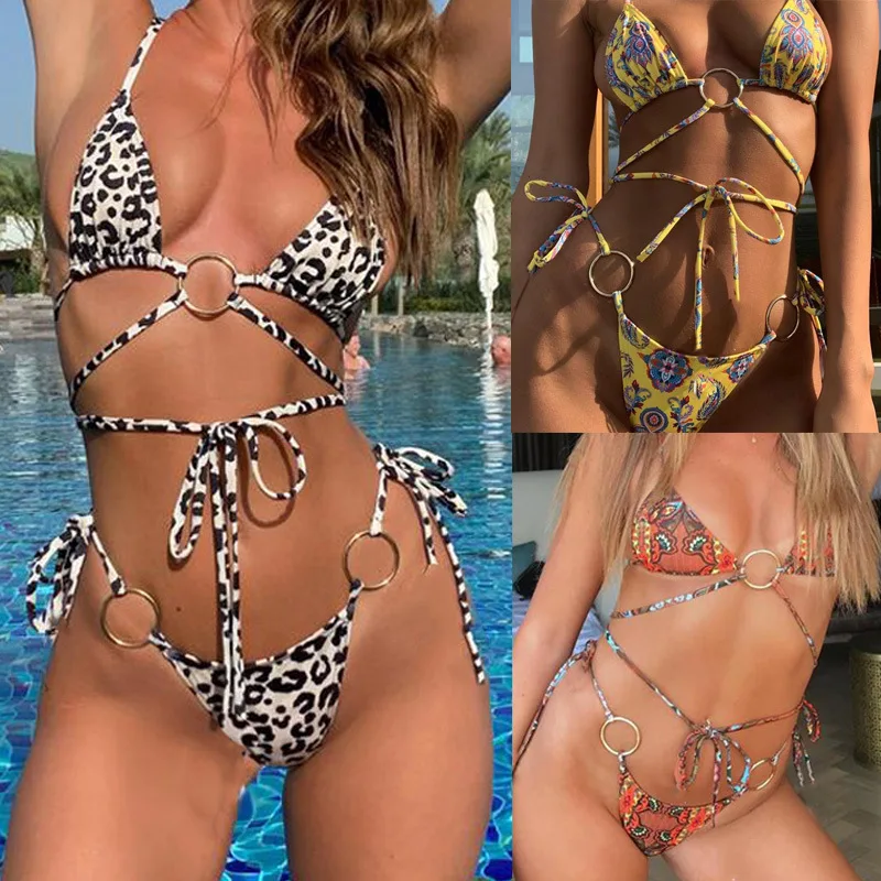 

Sexy Swimwear Women Bikini Bow Bikini Leopard Print Swimsuit Bandage Bathing Suit Swimwear Biquini High Cut Bikini Set Thong