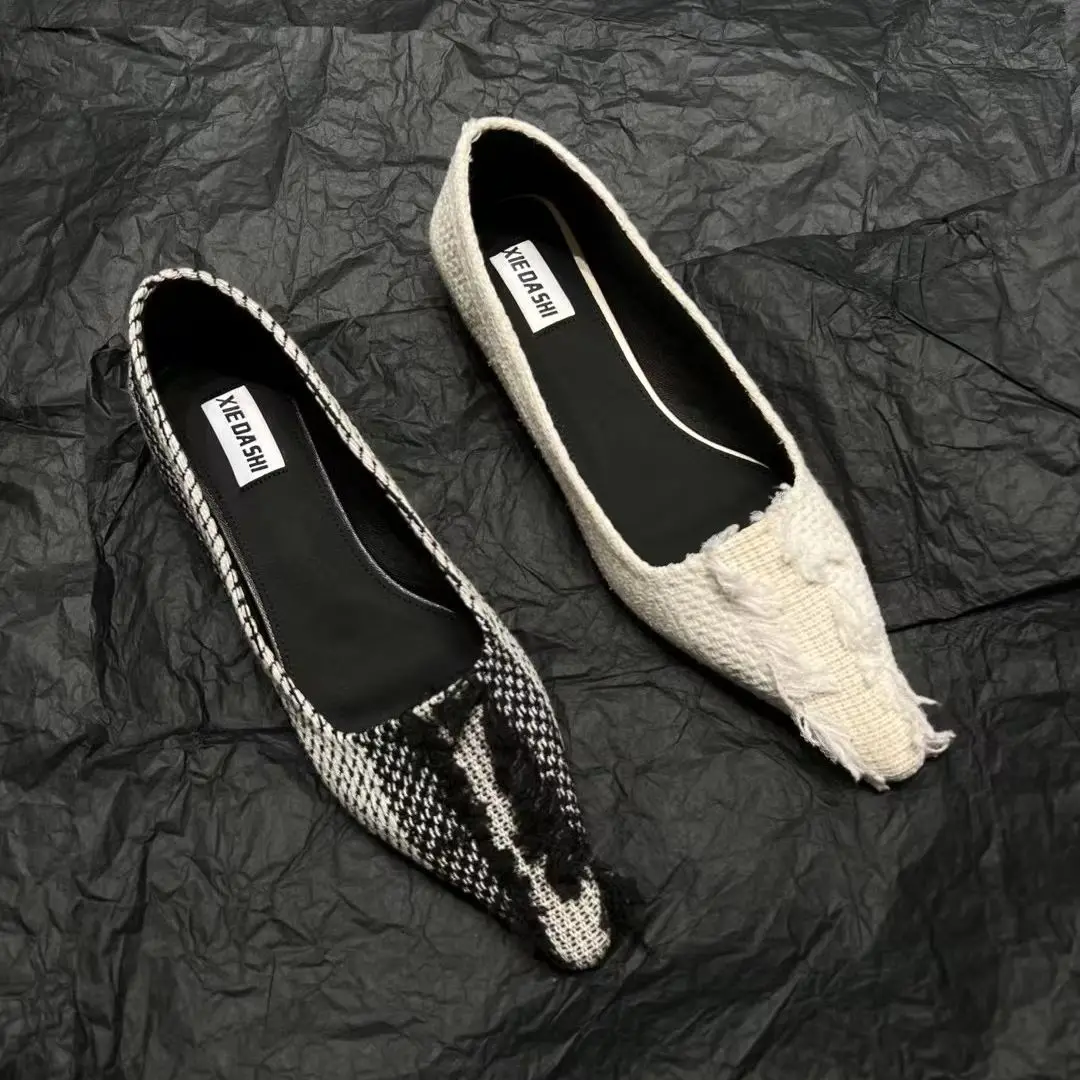 

Fashion Women Flats Ladies Loafers Shallow Slip On Flat Heeled Black White Denim Cloth High Quality Walk Dance Shoes Loafers