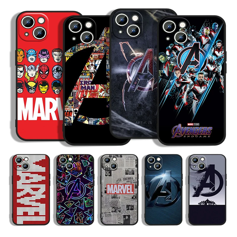 

Marvel Logo Avengers cool Phone Case For Apple iPhone 14 13 12 11 XS XR X 8 7 6 6S 5 5S SE Pro Max Plus mini Black Cover