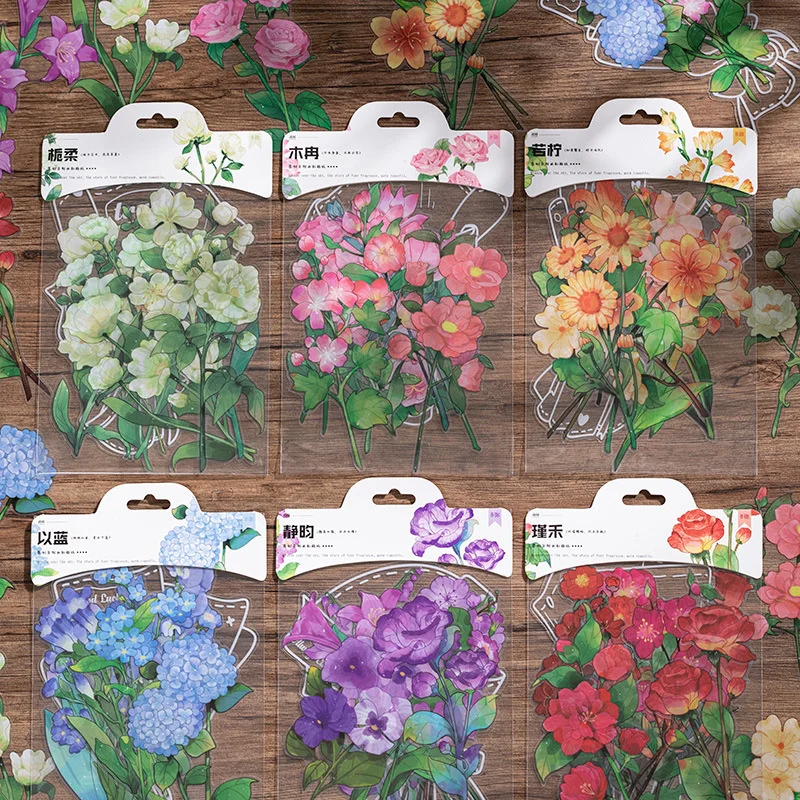 

6Styles 8Pcs/Bag Literary Simulation Botanical Stickers Aesthetic Flowers Hand Account Material Decorative DIY Stickers