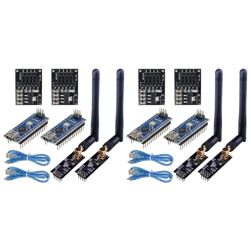 

4Set Wireless Transceiver Receiver With Tutorial, NRF24L01+PA+LNA RF Module With SMA Antenna +Nano V3.0 Atmega328p Board