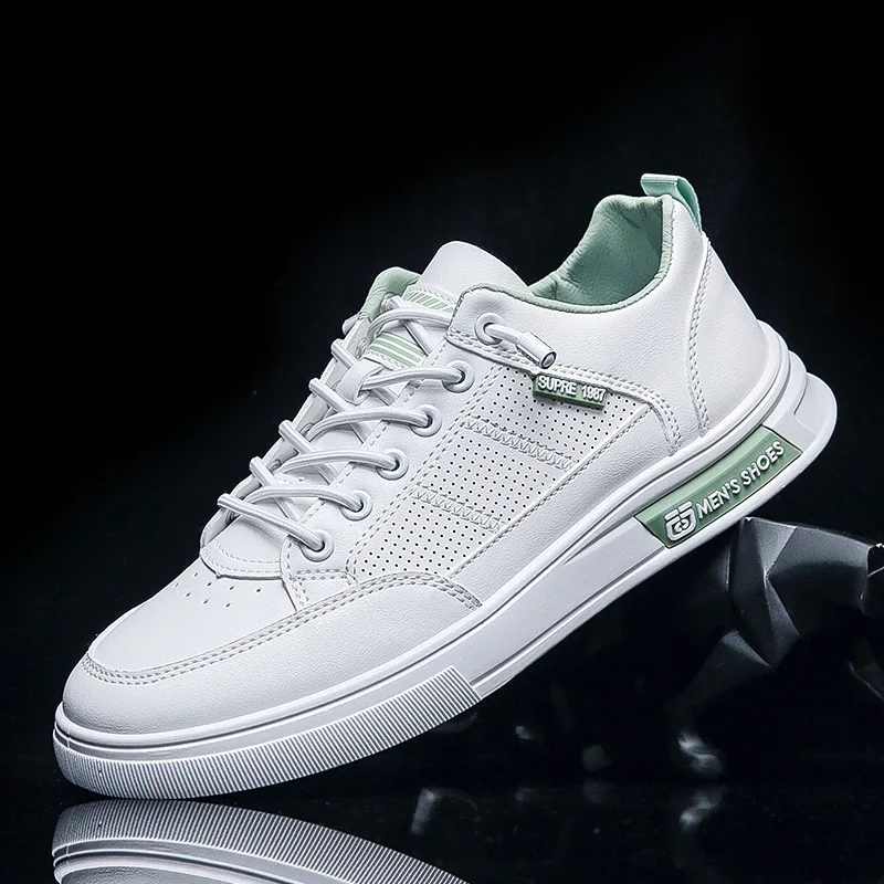 

Men PU Leather Skateboarding Shoes Low Top Comfortable Men Sneakers Breathable Flat Men Casual Shoes Lace Up Luxury Daily Shoes