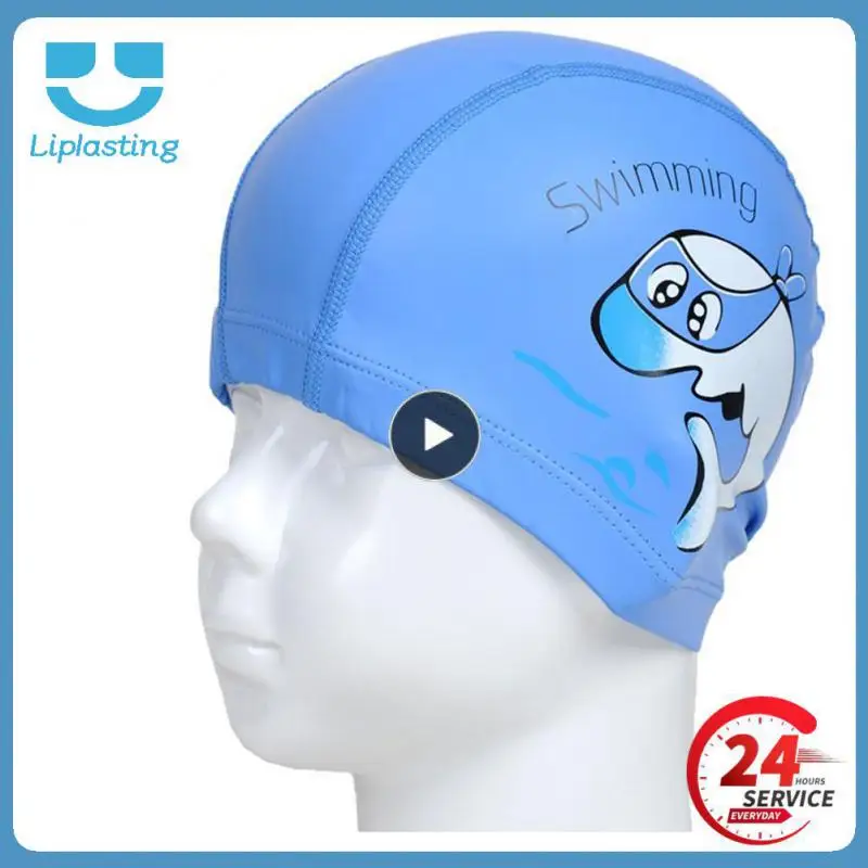 

1~10PCS Cartoon Swimming Cap Boys Girls PU Children Waterproof Swimming Caps Kids Swim Pool Hats Ear Protector Colorful Baby
