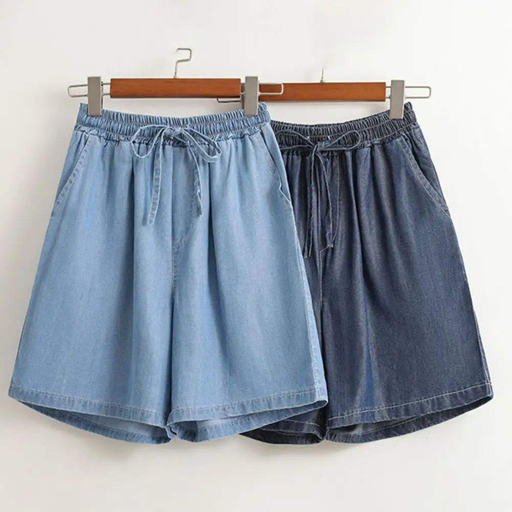 

Stylish Women's Knee-length Trousers Wide Leg Shorts with Elastic Waistband Drawstring Pockets Summer Fashion Must-have
