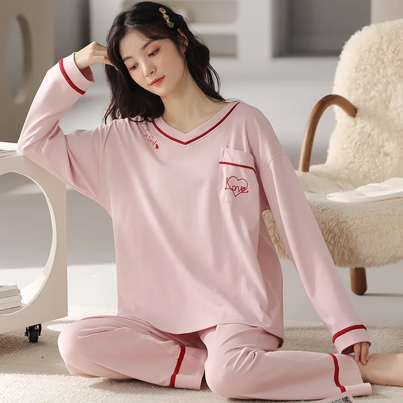 Women's Pajamas Cotton  Sleepwear Sets Women 2 Pieces Pajamas Spring Autumn  Cute Cartoon Long-Sleeved Suit Home Clothes