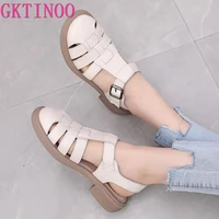 gktinoo 2022 summer new sandals womens casual sandals woven genuine leather soft bottom roman sandals flat soft comfort shoes