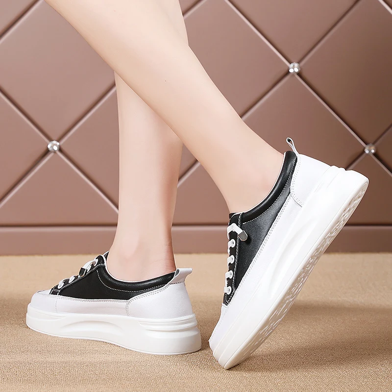 Big Size Women Sneakers Autumn Leather Light White Sneaker Female Platform Vulcanized Shoes Spring Casual Breathable Sports Shoe