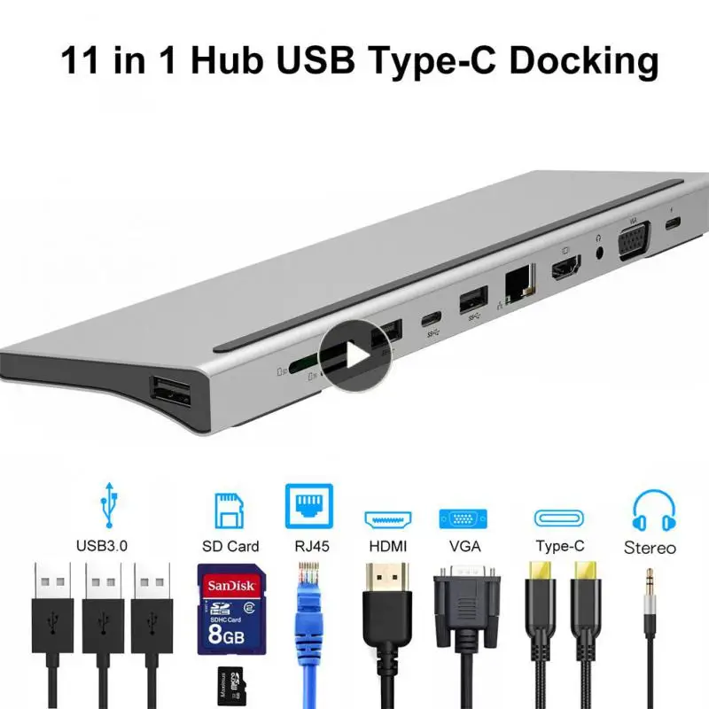 

Док-станция Rj45 Usb-c с кардридером для Sd/Tf-карт, 5 Гбит/с, 87 Вт