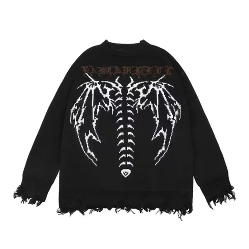 

Winter High Street Oversized Vintage Gothic Style Printed Knitted Sweater Men Hip Hop Harajuku Casual Loose Pullovers Unisex