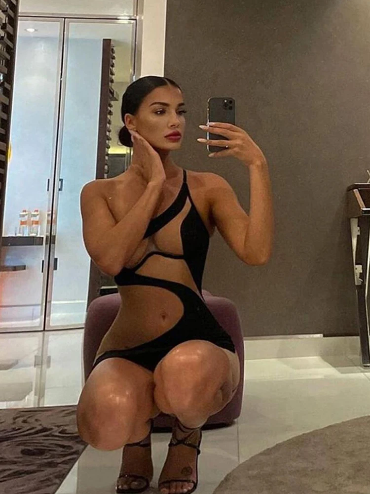 Cryptographic сексуальное Сетчатое Прозрачное мини-платье с открытой спиной для женщин