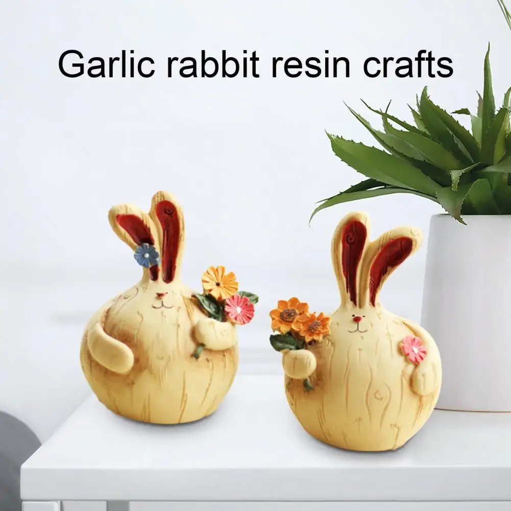 

2Pcs Cute Long Lasting Excellent Detail Fairy Garden Garlic Rabbit Figurine for School Animal Sculpture Rabbit Figurine