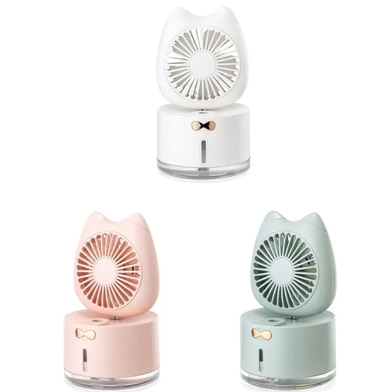 

Портативный мини-вентилятор с милым увлажнителем, цветная светодиодная подсветильник, ручной перезаряжаемый от USB Настольный охлаждающий ...