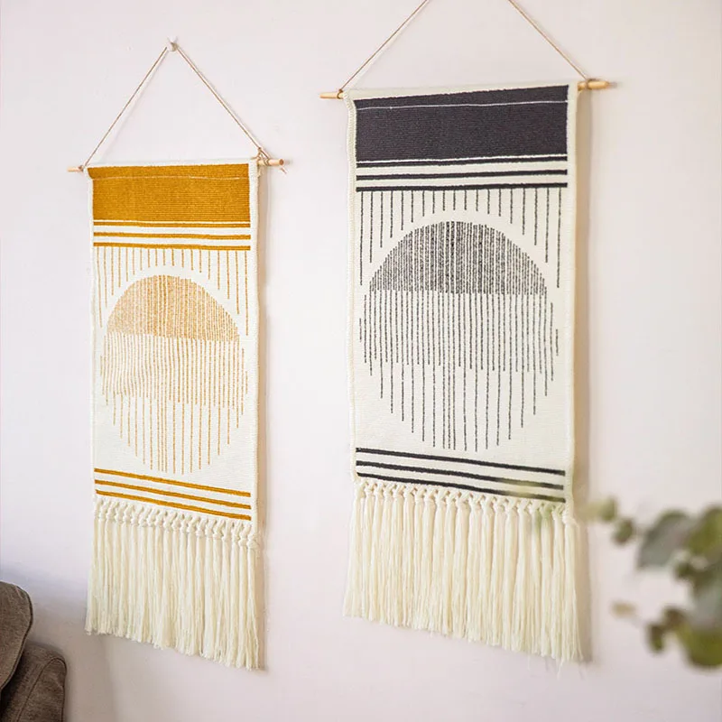 

Tassel Wall Decoration Tapestry Hand Knotted Weaving Nordic Style Ins Cotton Thread Color Printing 50*70cm Bedroom Living Room