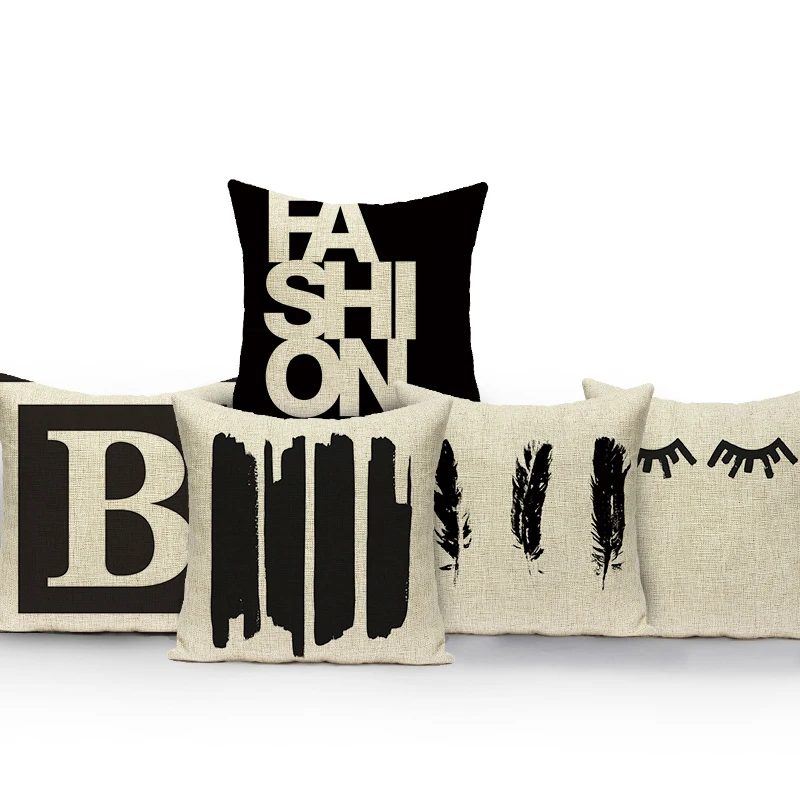 

Black White Letters Pillow Cover Polyester Throw Pillow Case Home Cushion Covers Sofa Bed Nordic Decorative Pillow Case