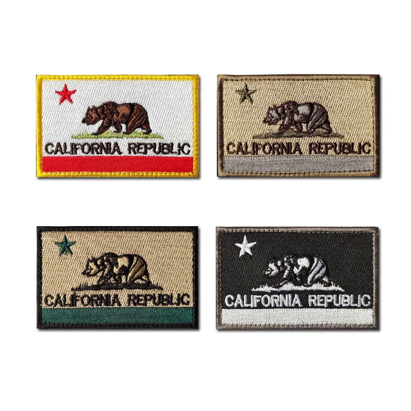 

American State Flag California Bear Badge Sticker Embroidered Hook and Loop Patch Backpack Decorative Logo Patches for Clothing