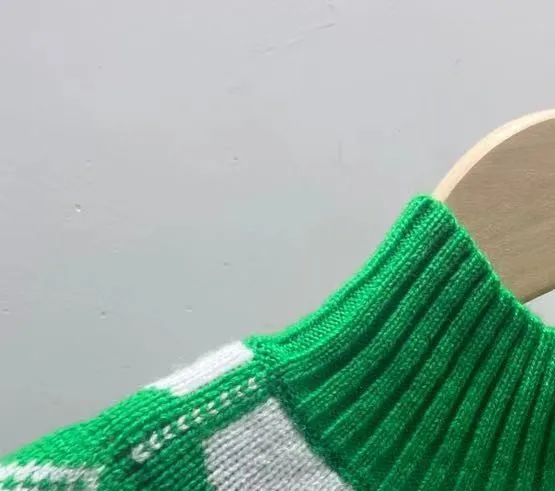 

Women Geometric Pattern Jacquard Long Sleeve Turtleneck Green Knitted Sweater Jumper Knitwear Female Pullover