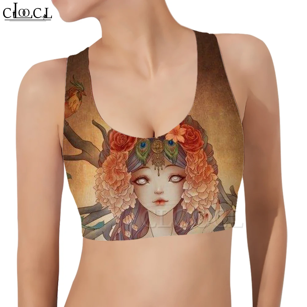 

CLOOCL Women Sports Vest Beautiful Dunhuang Girl Illustration 3D Pattern Tank Top Female Fashion Yoga Fitness Bra