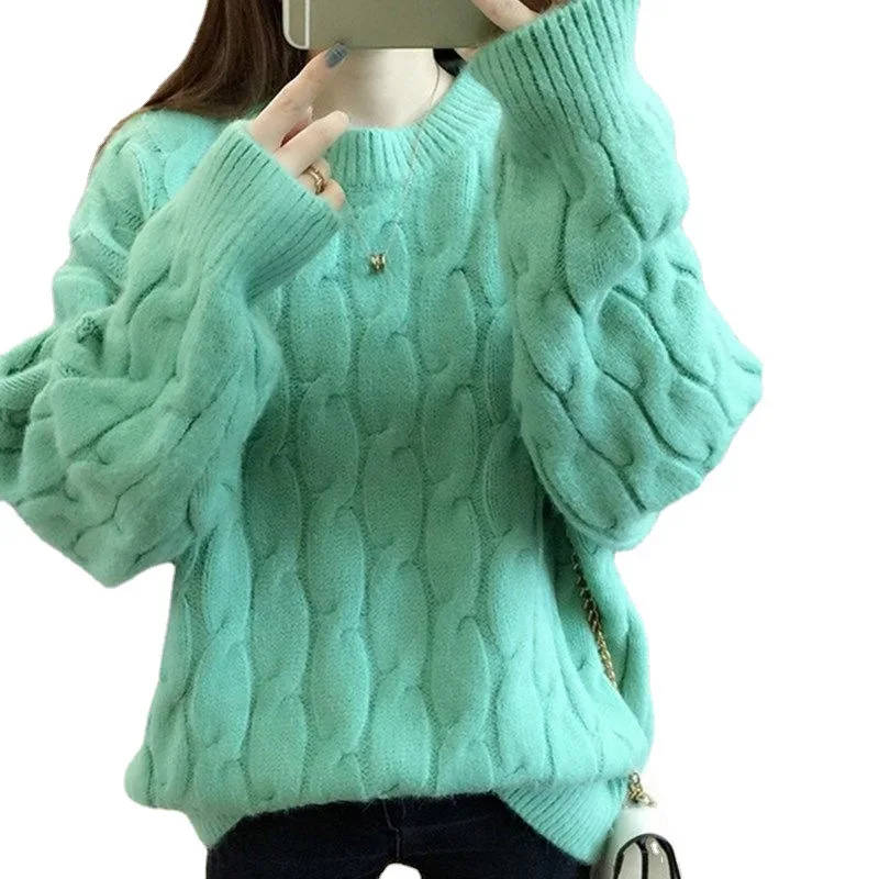 

Autumn and winter new foreign pullover sweater women's languid twist pattern bottom knit top