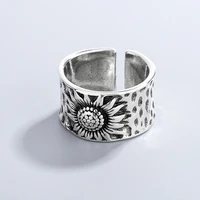 tulx adjustable retro sunflower ring men women creative vintage silver color wide ring party jewelry accessories