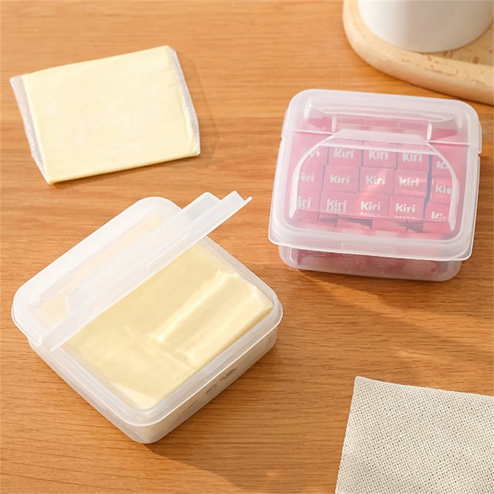 

2Pcs Cheese Slice Storage Box Kitchen Refrigerator Food Preservation Storage Box Butter Block Cheese Grains Separate Plastic Box